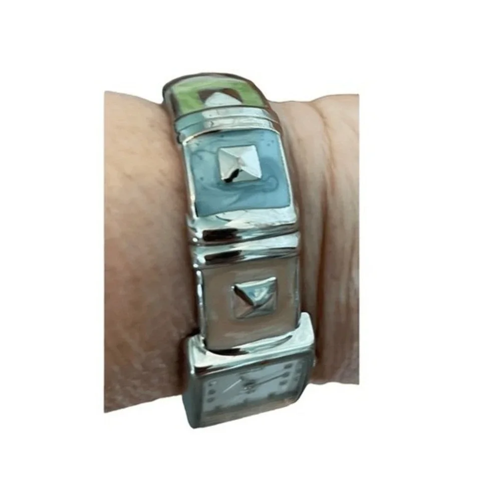 Alex‎ L Quartz Clamper Bracelet Watch Silver Tone Metal Pastel Hinged